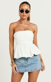 Karmen Top - Strapless Ruched Side Bubble Hem Top in Off White | Showpo