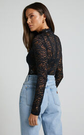 Abella Bodysuit - Long Sleeve Lace Bodysuit in Black | Showpo