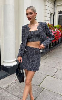 Olympia Bralette - Boucle Square Neck Top in Black