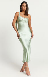 Calix Midi Dress - One shoulder Slip dress in Sage | Showpo USA