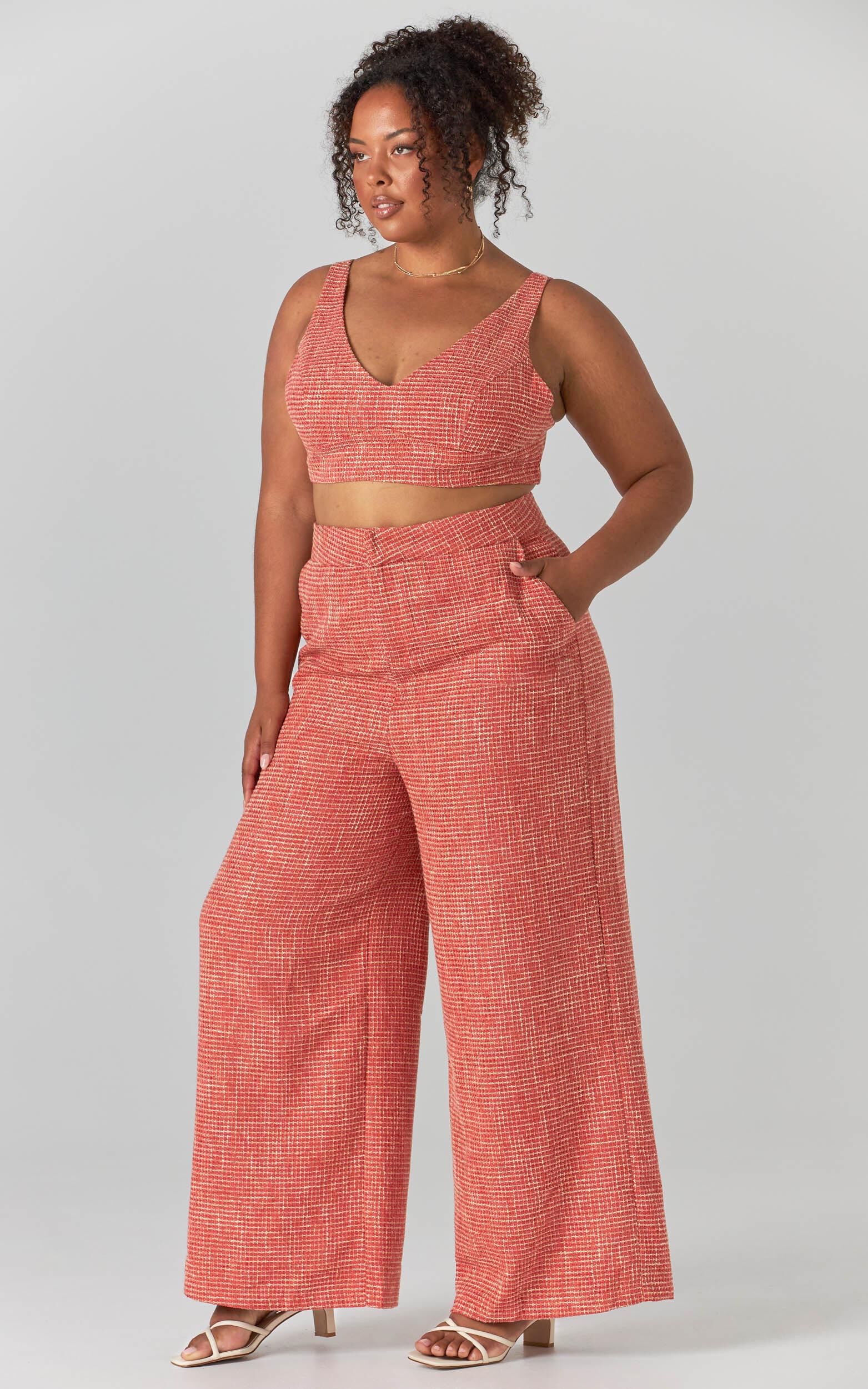 Adelaide Two Piece Set - Crop Top and Wide Leg Pants Set in Burnt