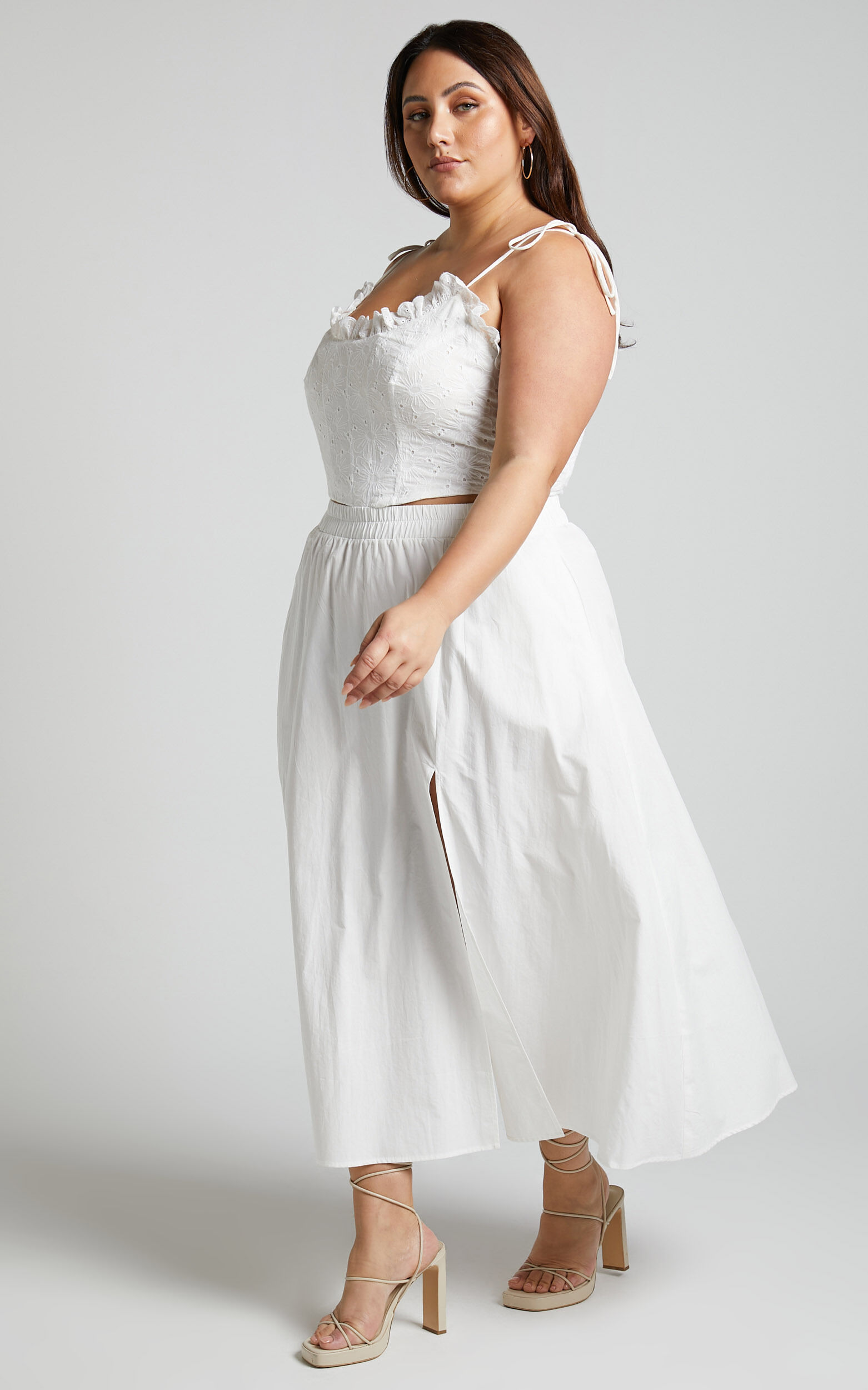 Annika Midi Skirt Side Split A Line Skirt in Ivory