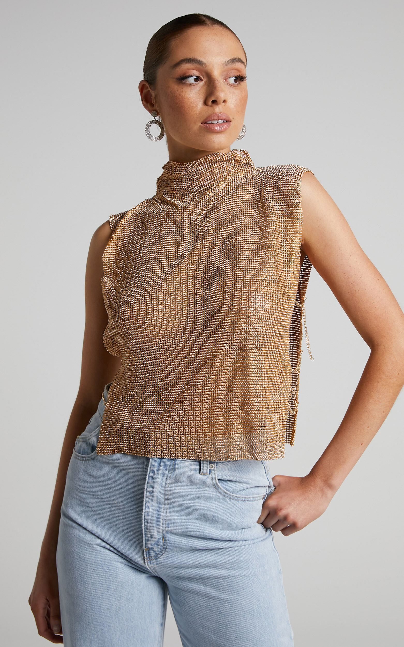 Gold high store neck top
