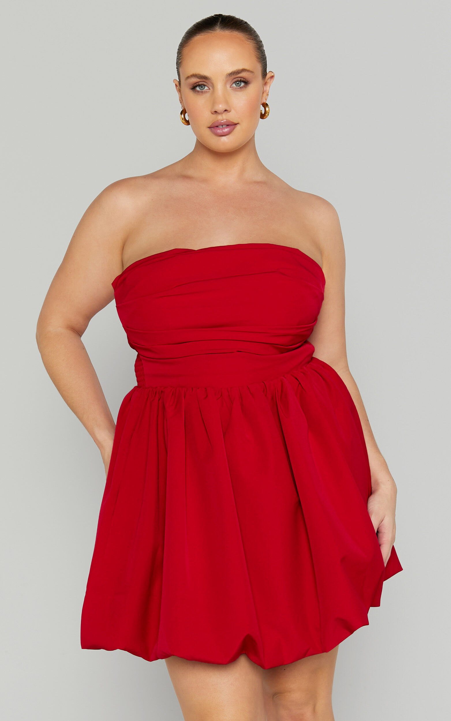 Shaima Mini Dress Strapless Bubble Hem Dress in Red Showpo USA