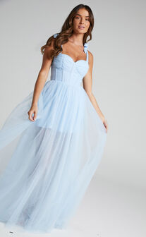 Emmary - Bustier Bodice Tulle Dress in Pale Blue