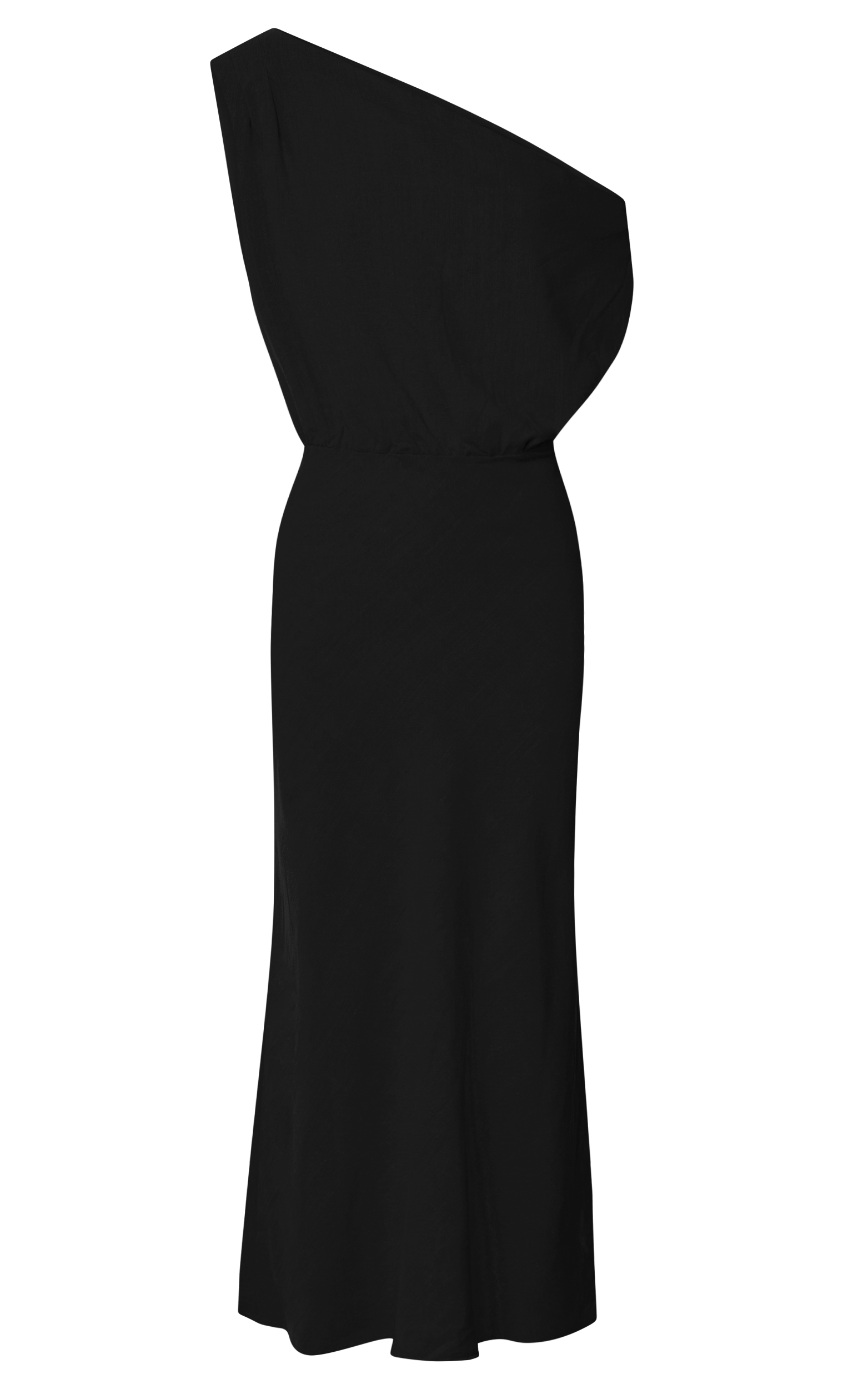 Jacqueline Midi Dress - Linen One Shoulder Dress in Black