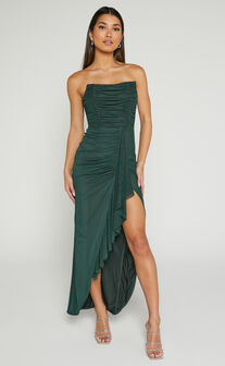 Nora Midi Dress - Corset Detailing Dress in Emerald