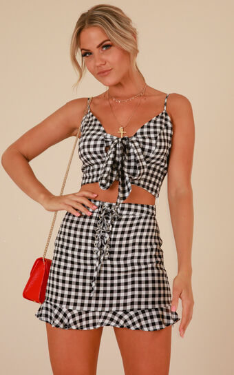 Perfect Match Two Piece Set In Black Gingham