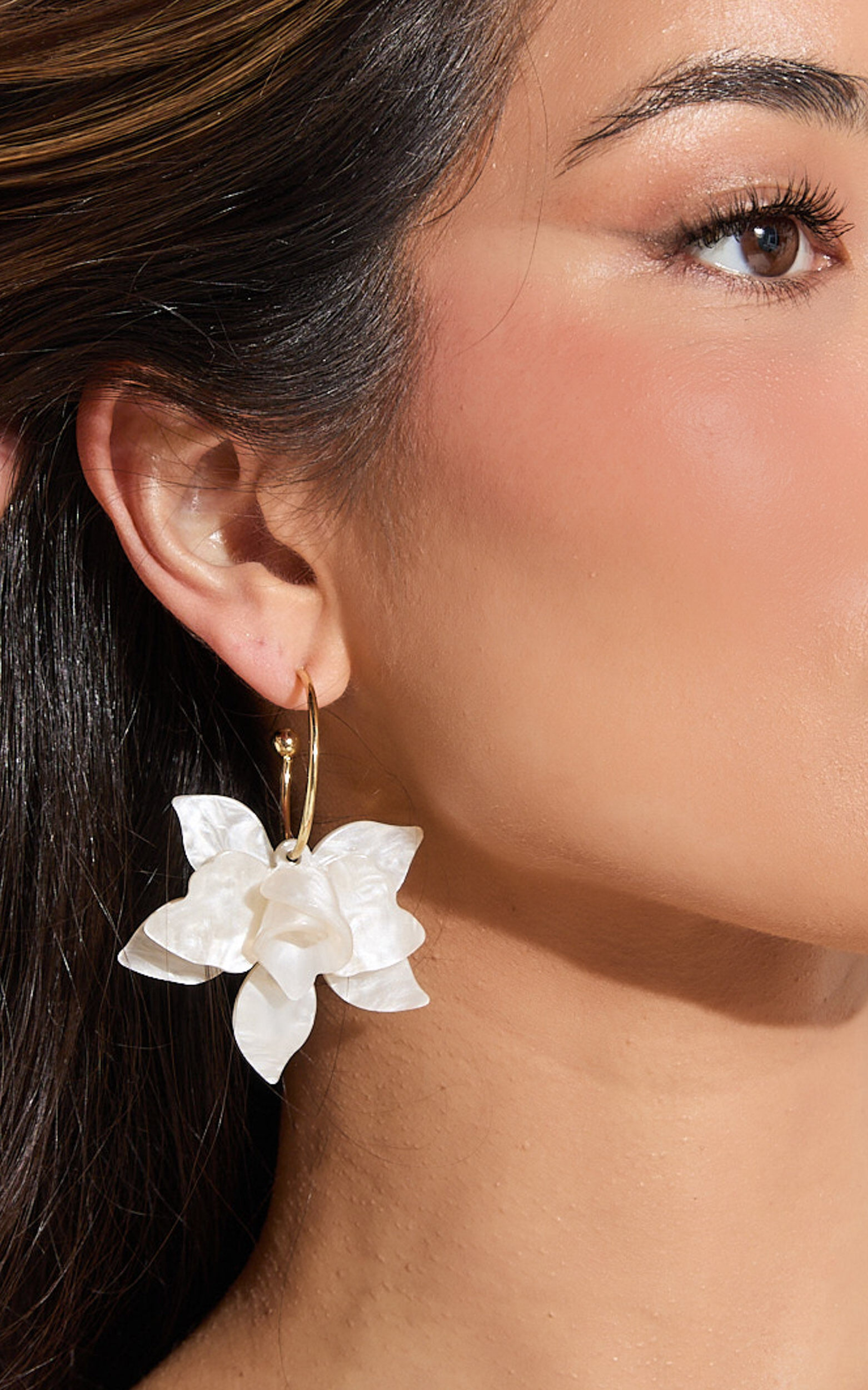 Alessandra Earrings Pearl Flower Hoop Earrings in Shell Showpo USA