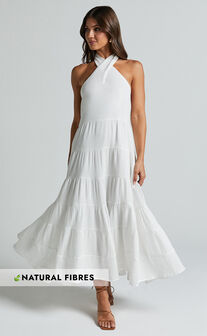 Jodilou Midi Dress - Halter Tiered Dress in White
