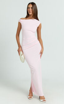 Genie Maxi Dress - Off The Shoulder Dress in Soft Pink