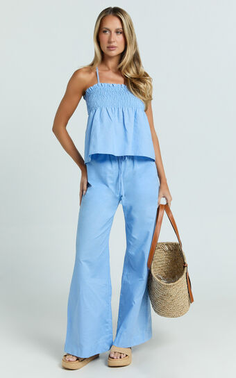 Alma Two Piece Set - Cotton Cami Pant Set in Blue