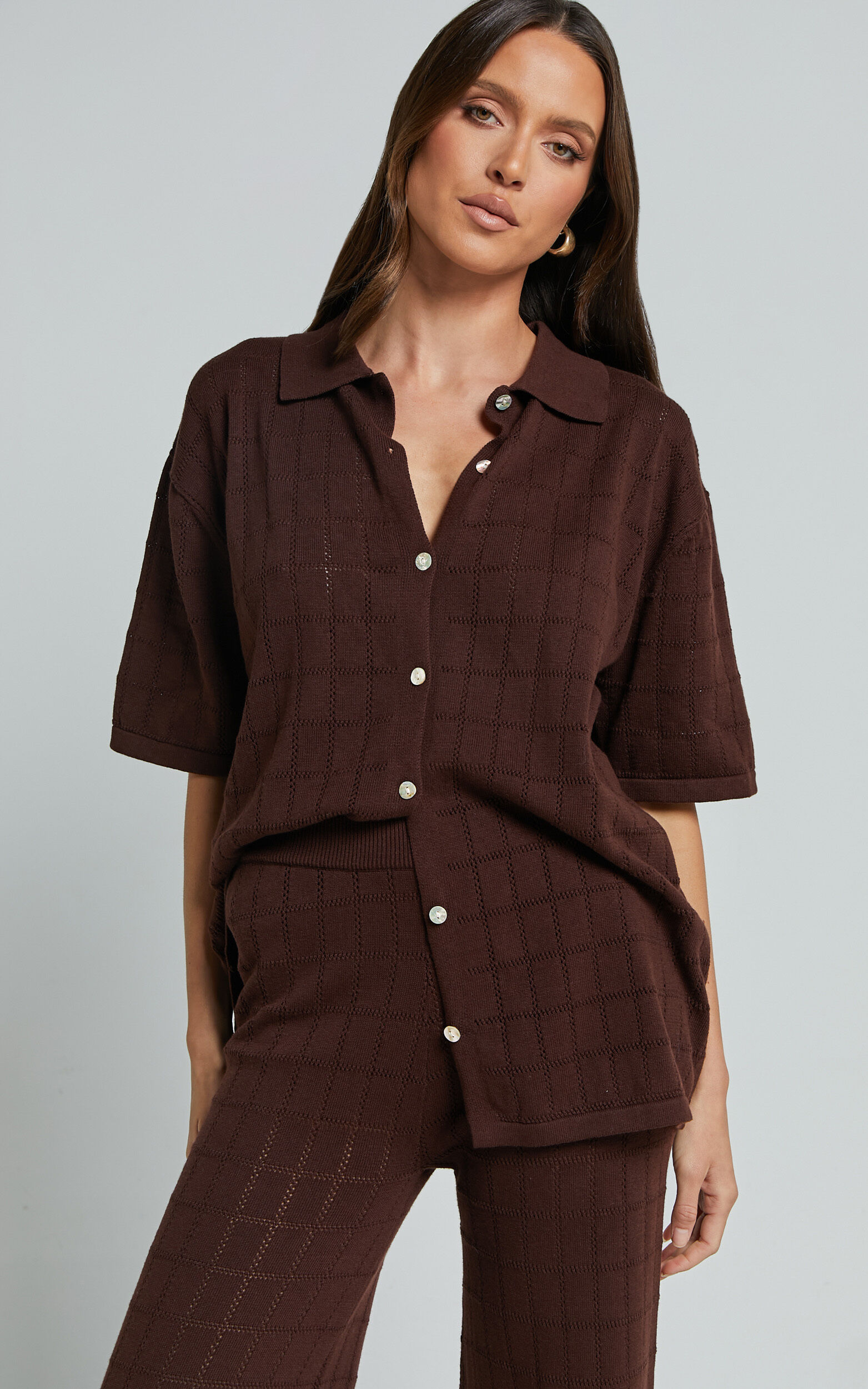 Tommy Two Piece Set - Knit Button Through Top and Pants Two Piece Set ...