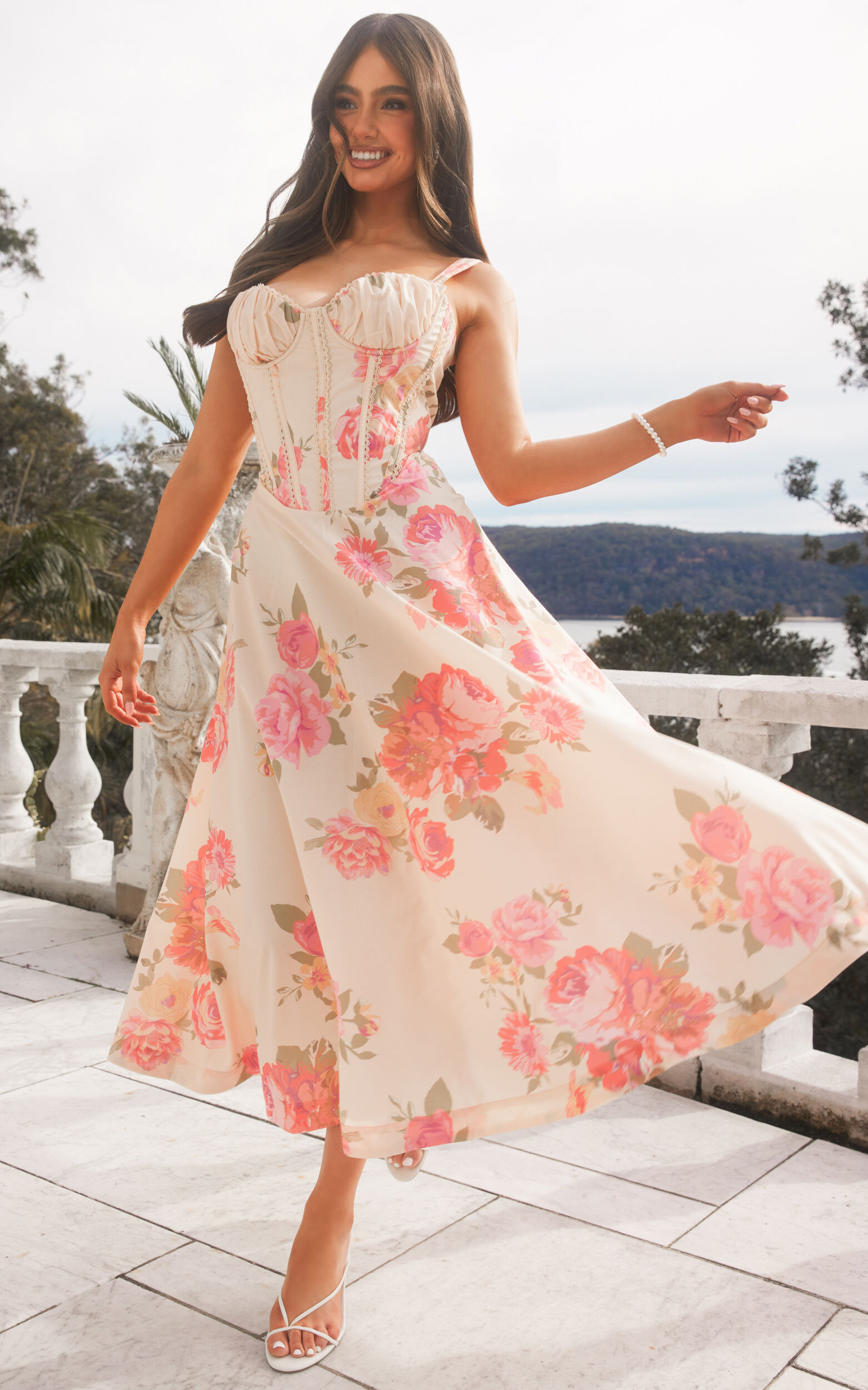 2024年冬【法人向けお歳暮】 Corset Ruched - Dress Midi Jonas Lace Vintage in Dress Trim ワンピース