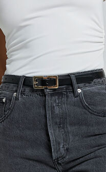 Aubrey Rectangle Buckle Belt in Black and Gold