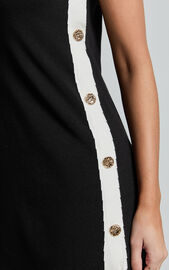 Terri Mini Dress - Scoop Neck Contrast Button Down Knit Dress in Black ...