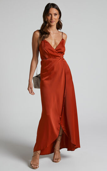 Mine Would Be You Midaxi Dress  Wrap in Copper Satin