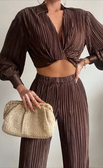 Pleated Shirt and Pants Set in Cream