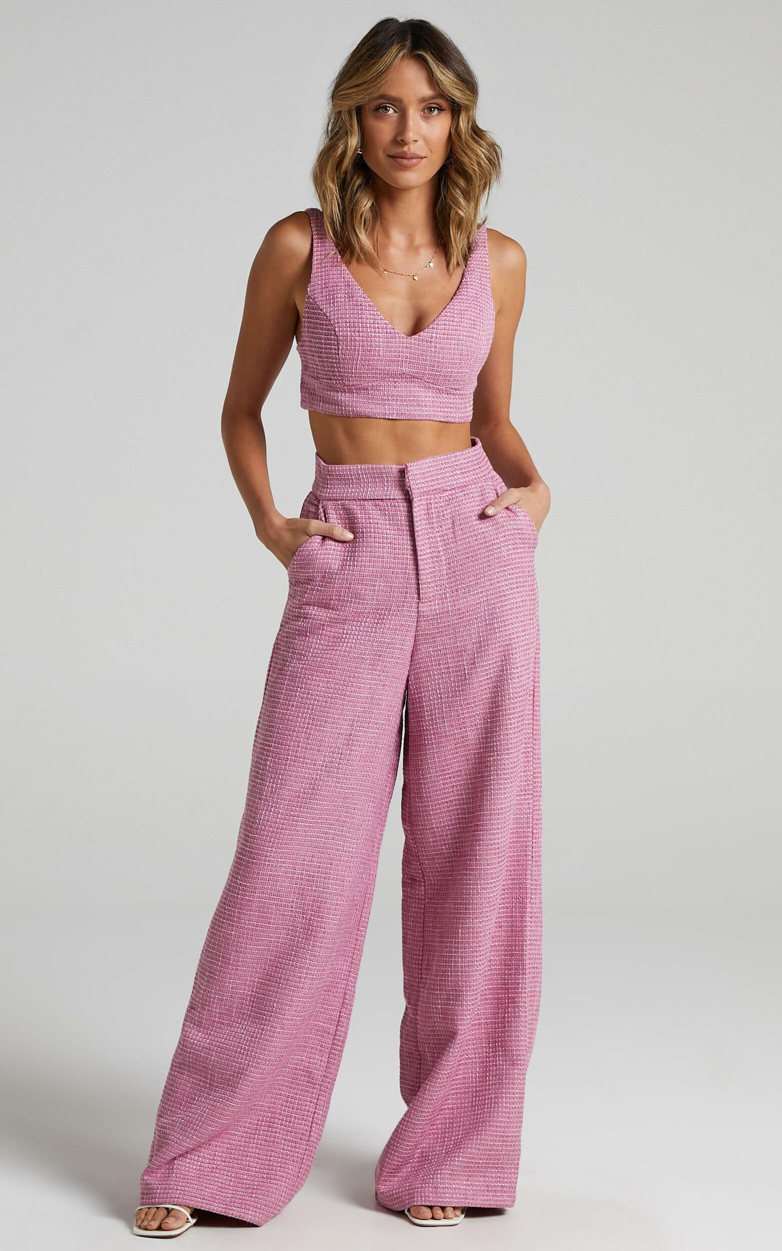 Hot Pink Woven Ruched V Front Flared Pants