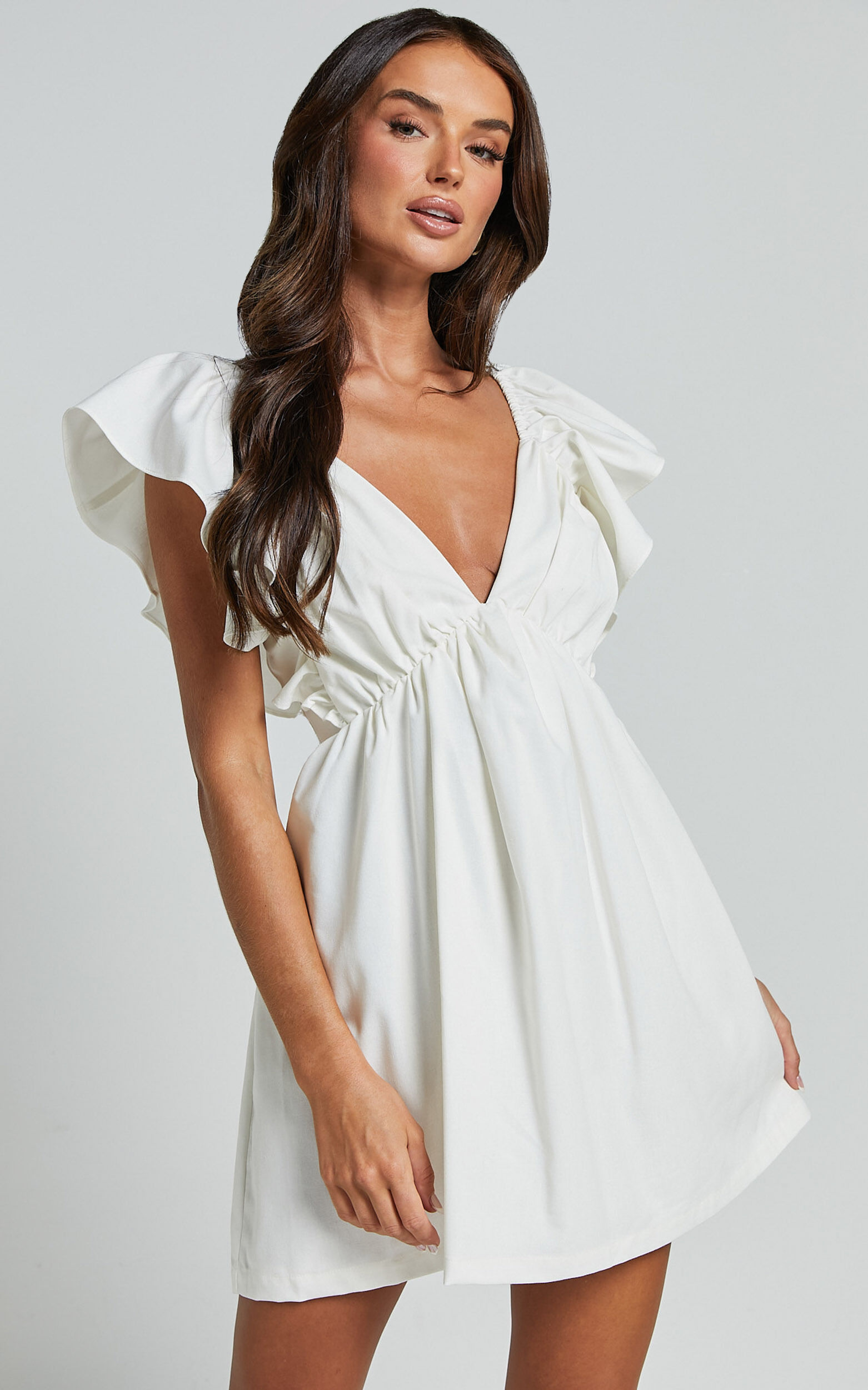 White plunge wrap dress online