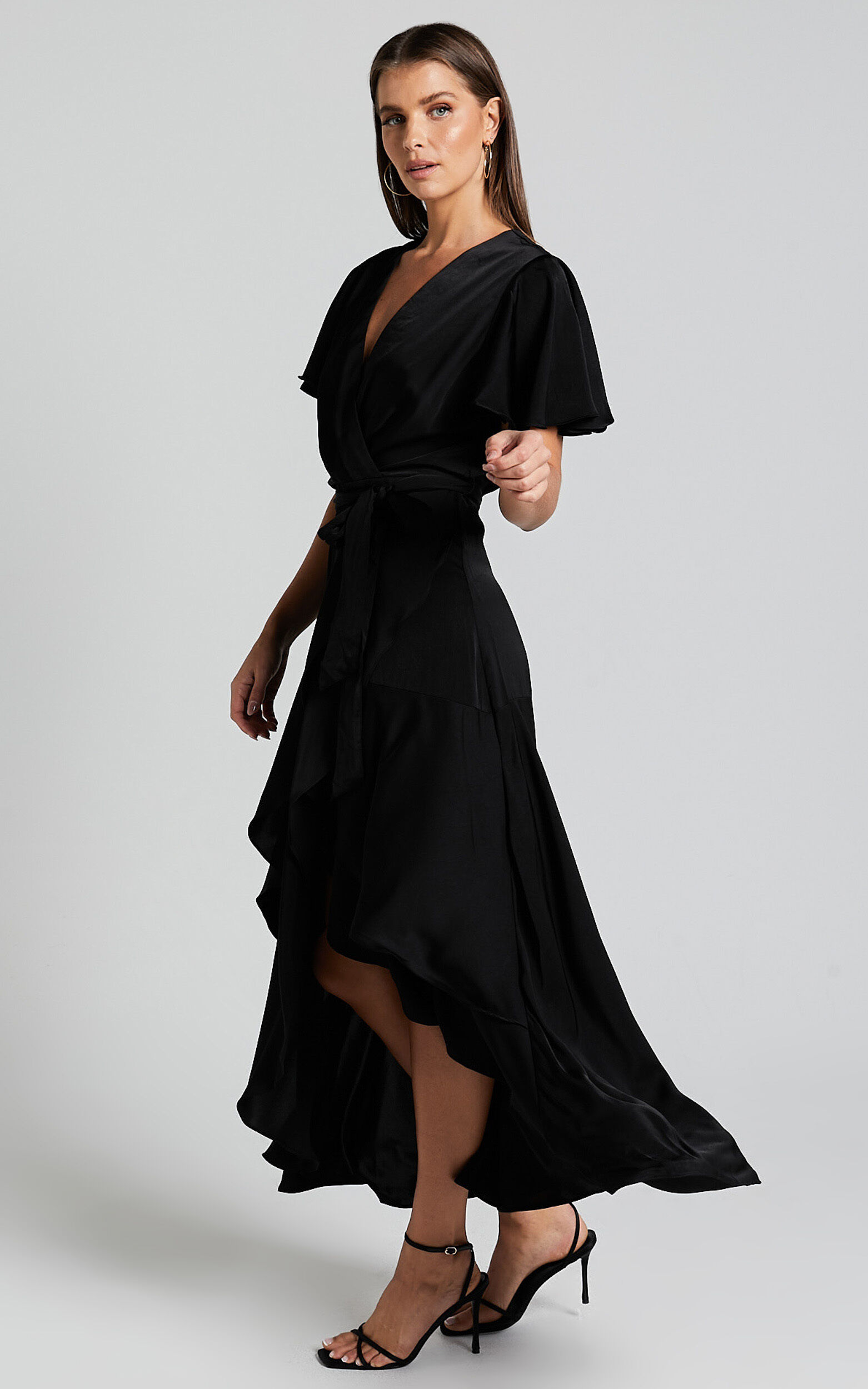 Black v neck short sleeve dress online