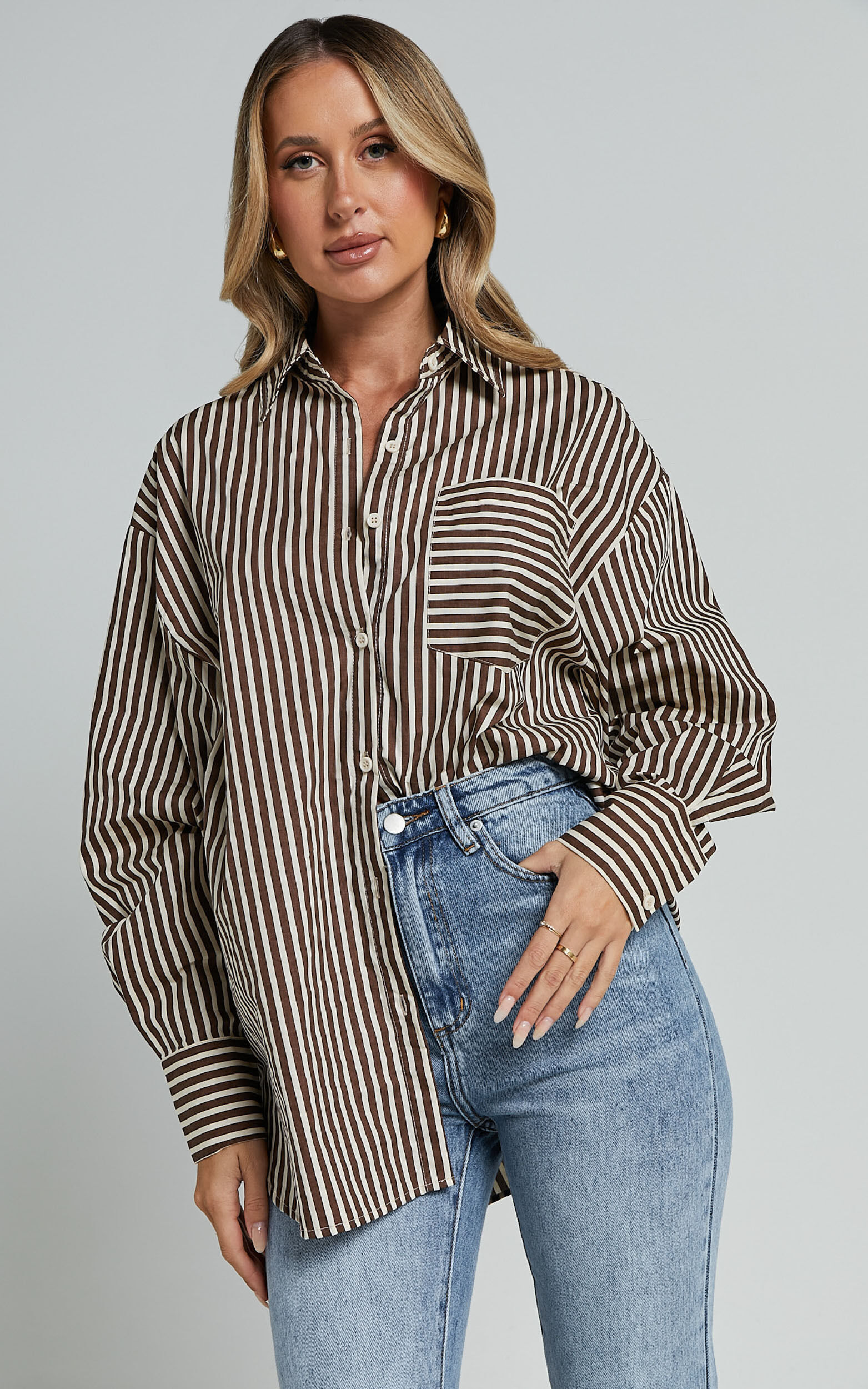 Jaycey Shirt - Long Sleeve Pocket Detail Shirt in Brown