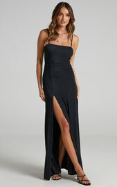 Rheannon Midi Dress - Split Mesh Dress in BLACK LUREX | Showpo