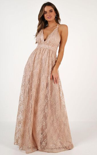 Crystal Maiden Maxi Dress In Rose Gold Sequin 