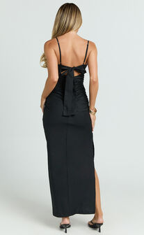 Nicoletta Midi Dress - Sweetheart Back Tie Gathered Dress in Black