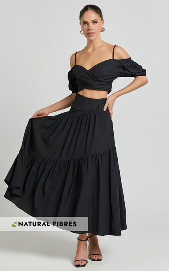 Bella Maxi Skirt - High Waist Tiered Maxi Skirt in Black