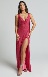 Malisha Maxi Dress - Sequin Cowl Neck Backless Dress in Pink | Showpo USA