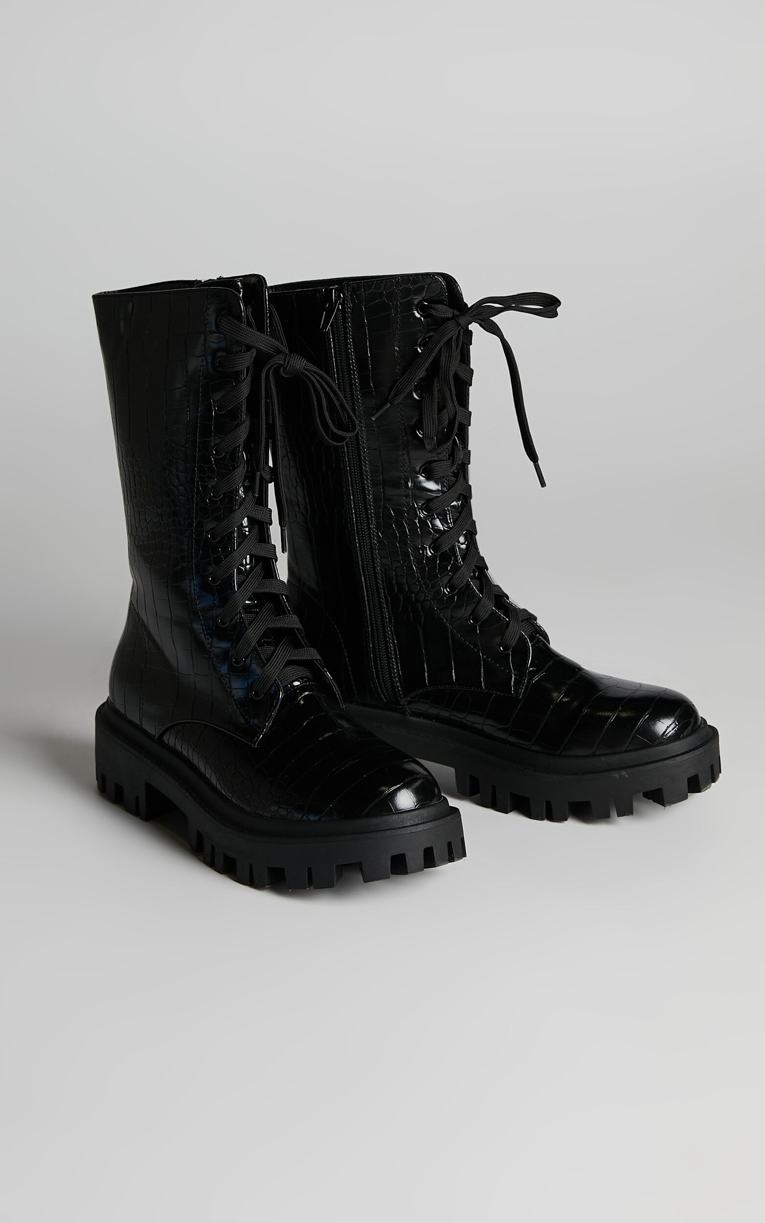Public desire black croc effect platform boots sale