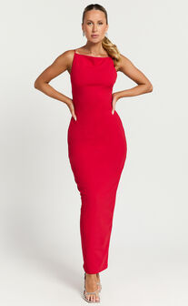 Ralphie Midi Dress - Backless Slip Dress in Red