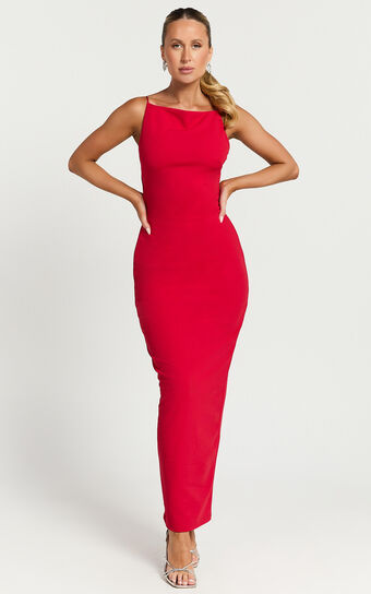 Ralphie Midi Dress - Backless Slip Dress in Red