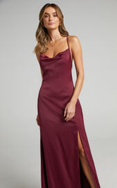 A Final Toast Midi Dress - Cowl Neck Thigh Split Dress in Mulberry ...