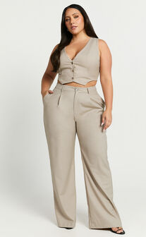 Izara Trousers - Mid Rise Relaxed Straight Leg Tailored Trousers in Oatmeal