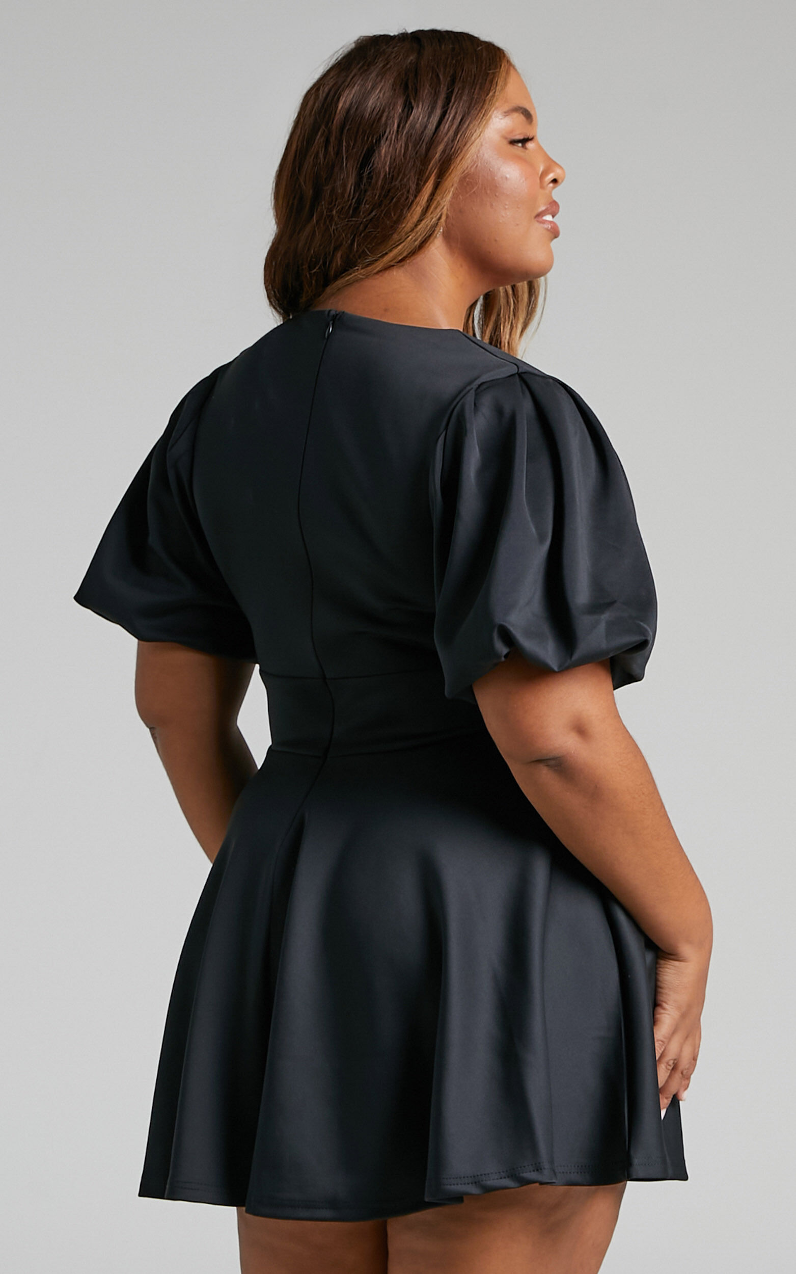 Margerie Mini Dress - Puff Sleeve Fit and Flare Dress in Black