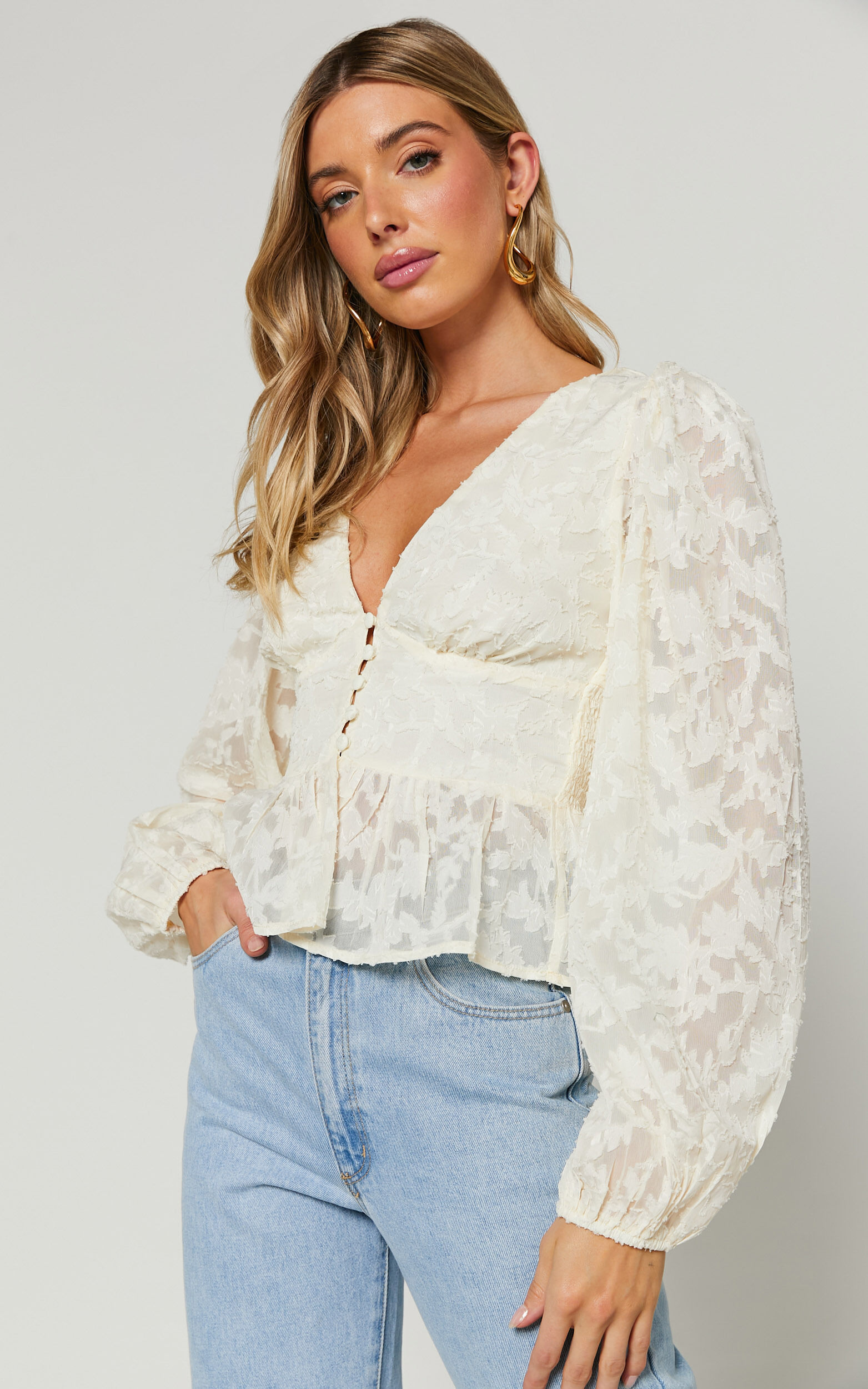 Cream peplum blouse best sale