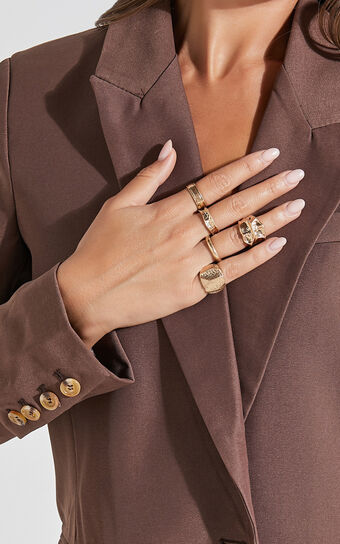 Francine 5 Pack Rings - Textured Chunky Rings in Gold 