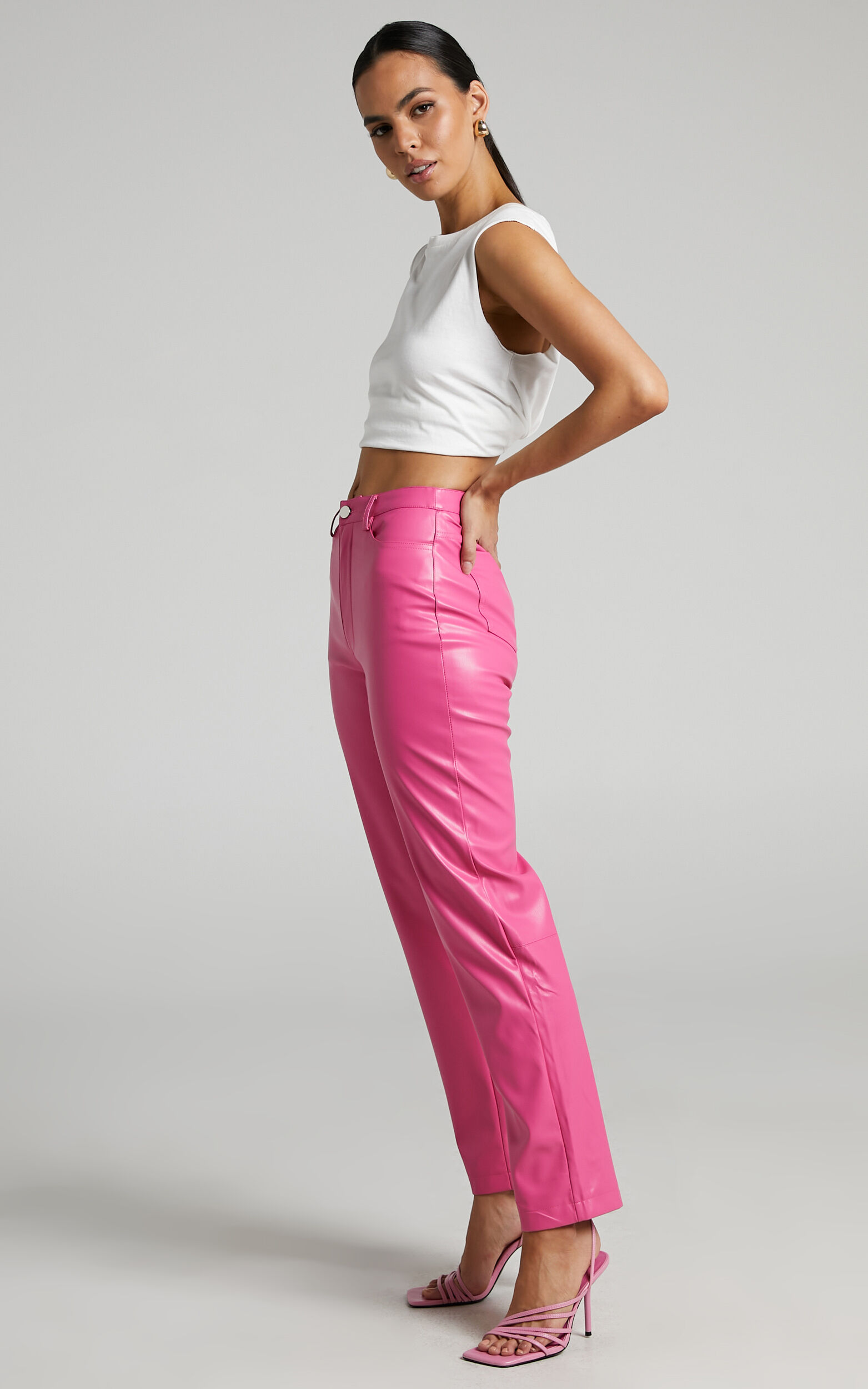 Hot pink leather pants shop