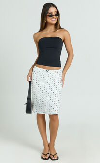 Gina Midi Skirt - Knee Length Slip Skirt in Mono Polka Dot