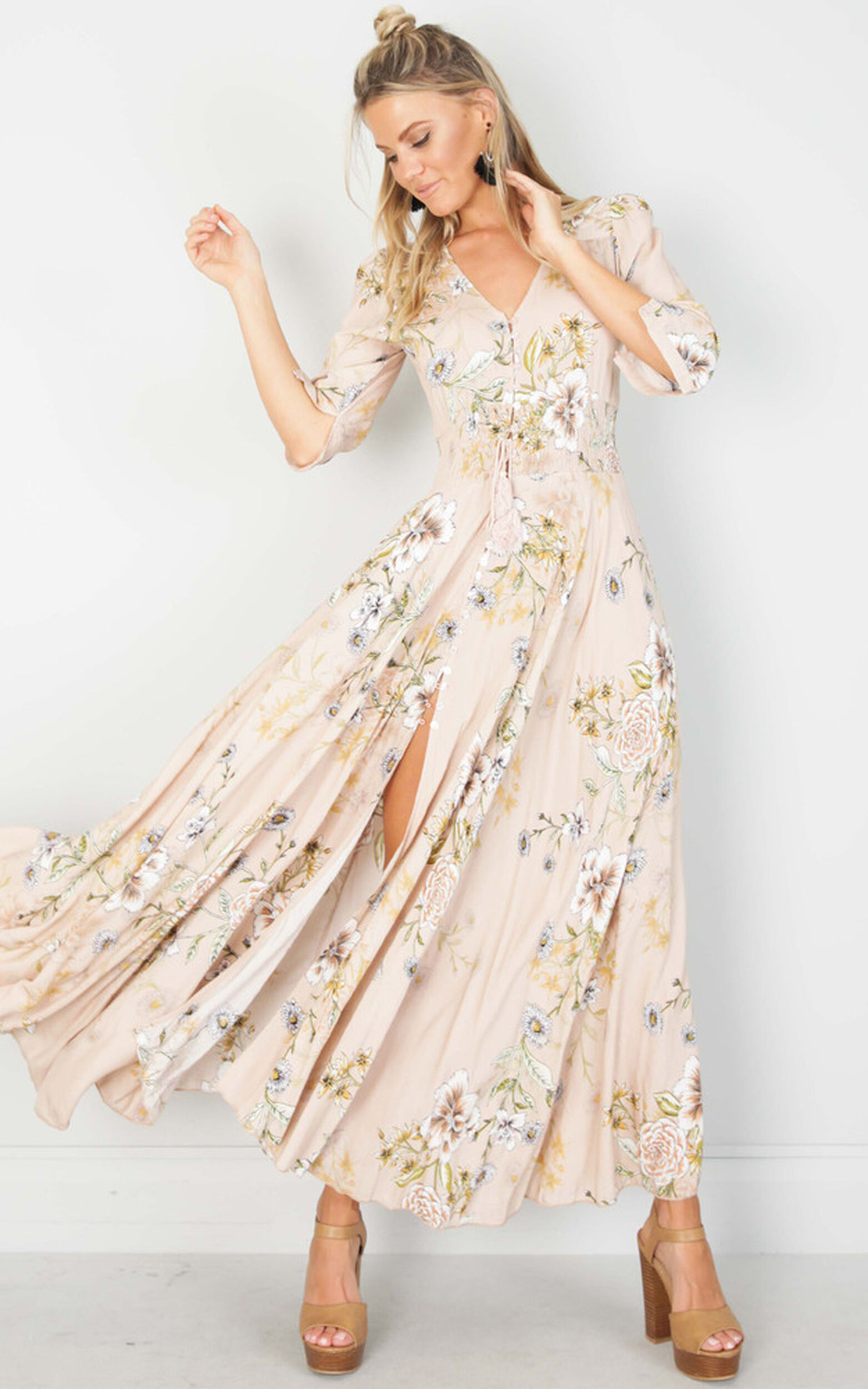 Lone Traveller maxi dress in blush floral - 6 (XS), PNK1