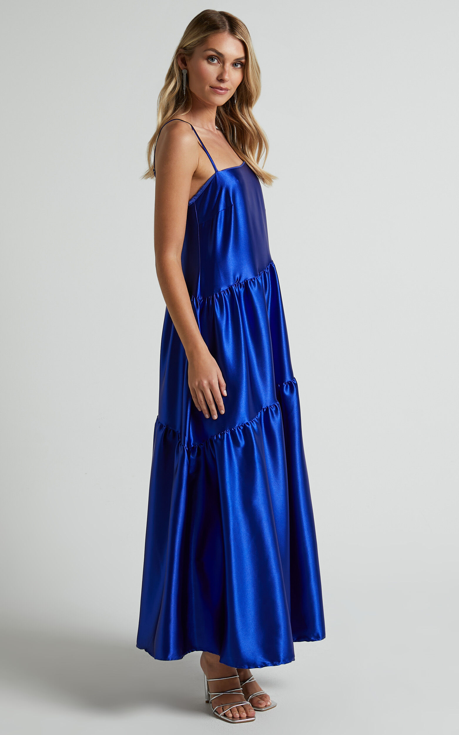 Kamari Midi Dress Asymmetrical A Line Tiered Dress in Cobalt