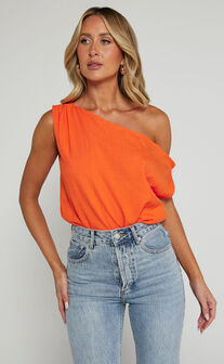 Mabel Bodysuit - Asymmetrical Neckline One Shoulder in Orange