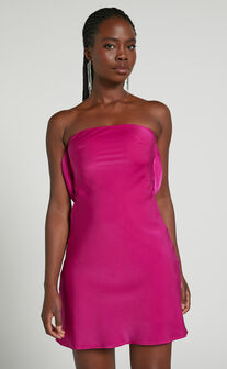 Elliott Mini Dress - Strapless Cowl Back Dress in Fuchsia