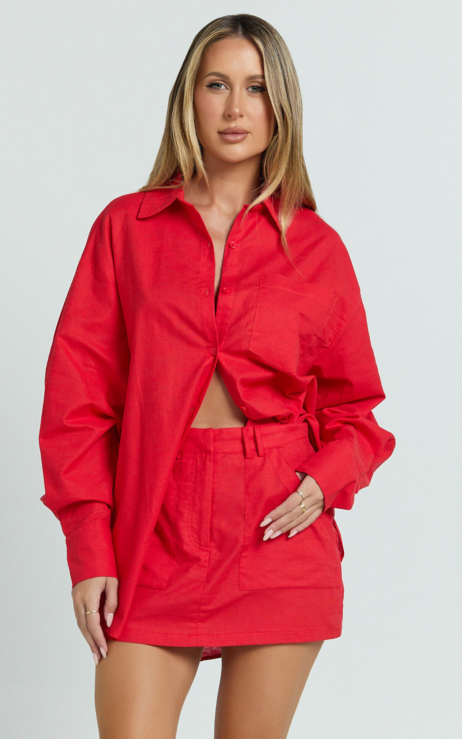 Dream Linen Skort - High Waisted A Line Skort in Red | Showpo USA