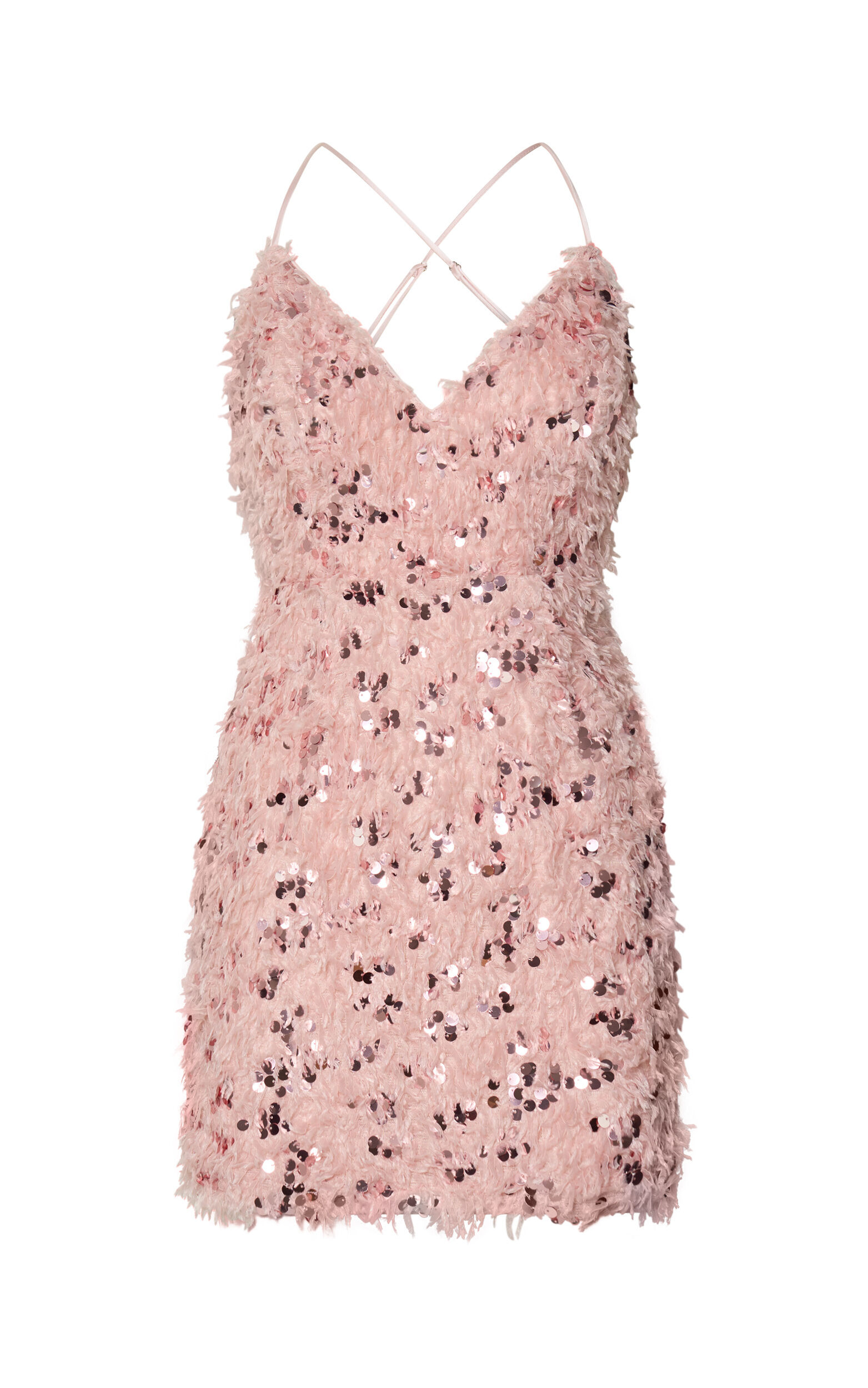 Spencer Mini Dress Strappy V Neck Feather Sequin Dress in Light Pink Showpo EU