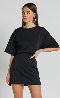 Karyna Mini Dress - Short Sleeve Boxy T-shirt Dress in Black