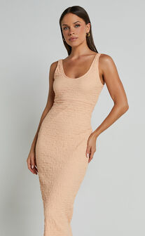 Novida Midi Dress - Textured Bodycon Dress in Sherbet