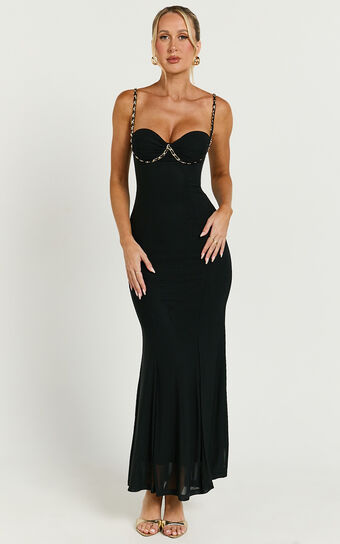 Chenna Midi Dress - Sweetheart Chain Detail Dress in Black | Showpo